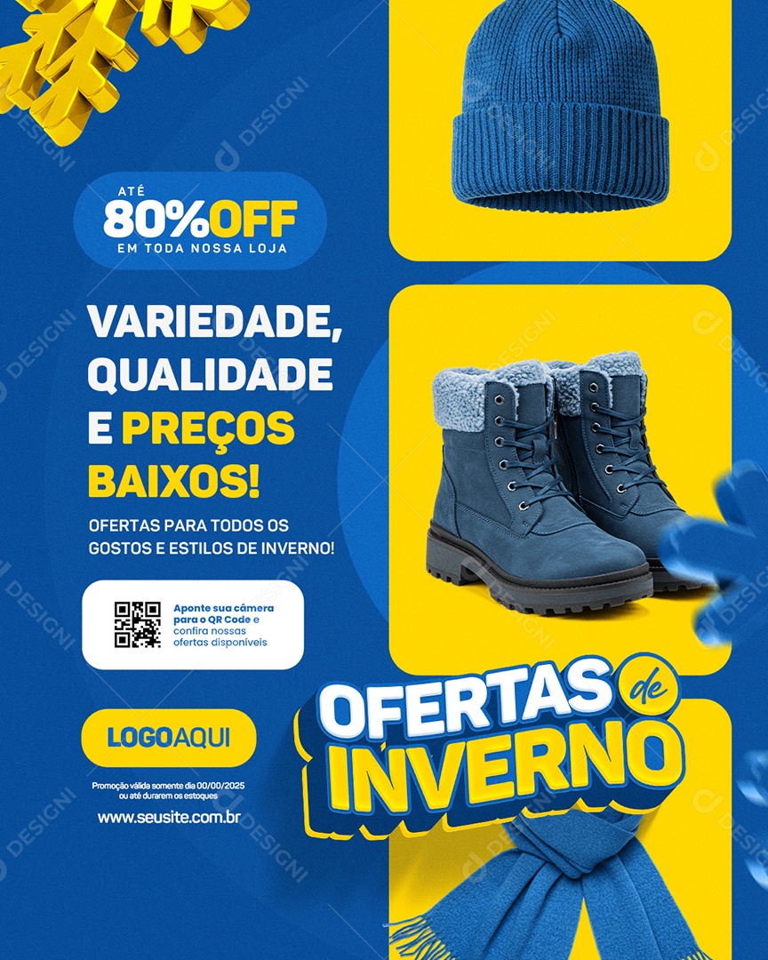 Ofertas de Inverno Variedade Qualidade Gorro Bota e Cachecol Social Media PSD Editável