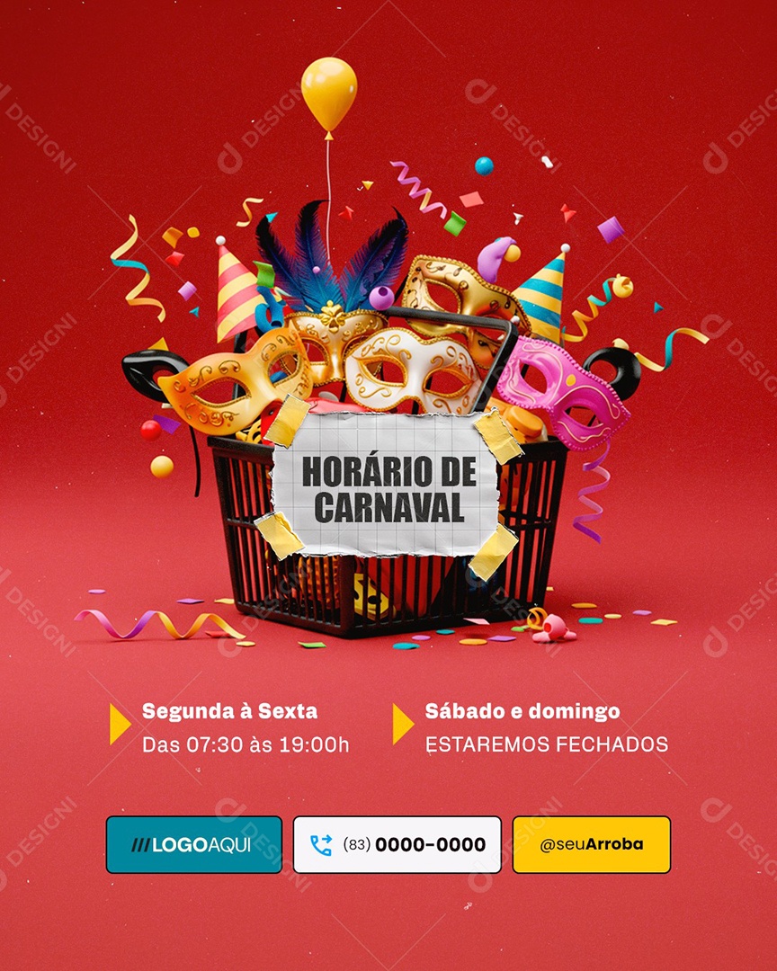Horário De Carnaval Supermercado Social Media PSD Editável