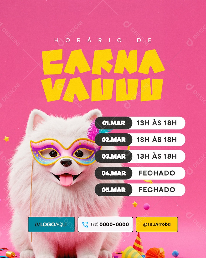 Horário De Carnaval Pet Shop Social Media PSD Editável