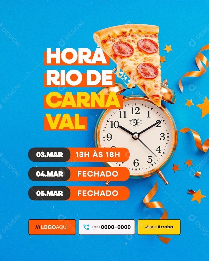 Social Media Horário de Carnaval Pizzaria PSD Editável