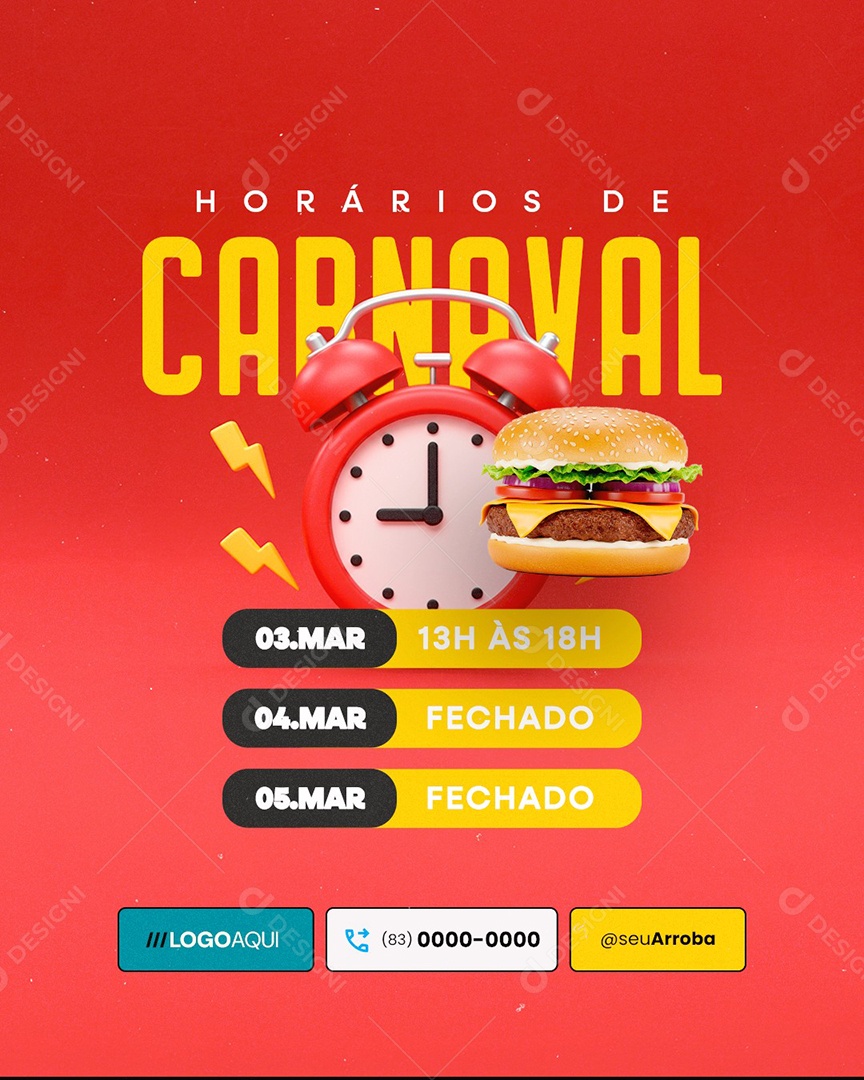 Horários De Carnaval Hamburgueria Social Media PSD Editável