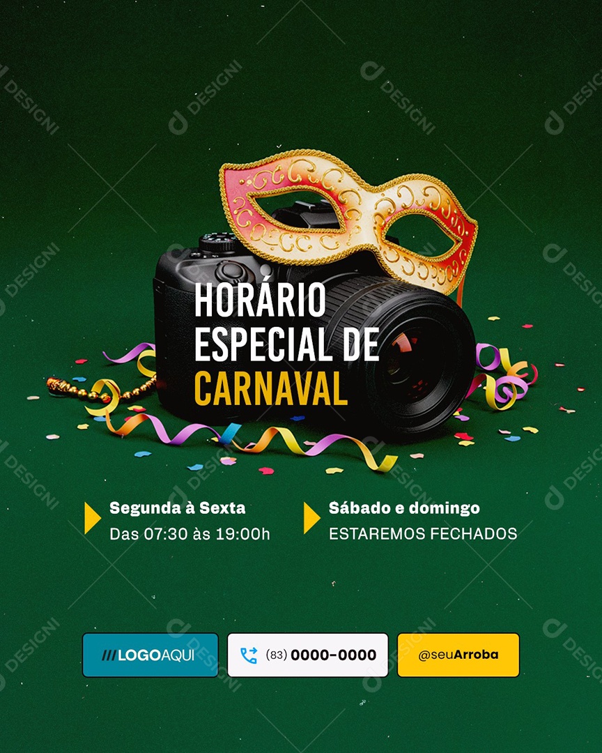 Horário Especial De Carnaval Loja de Pneus Social Media PSD Editável