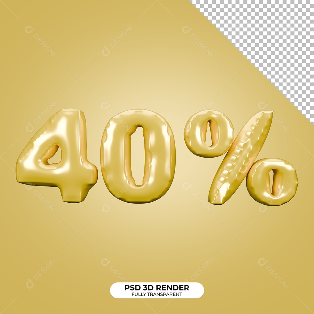 Elemento 3D Número de Desconto 40% para Composição PSD