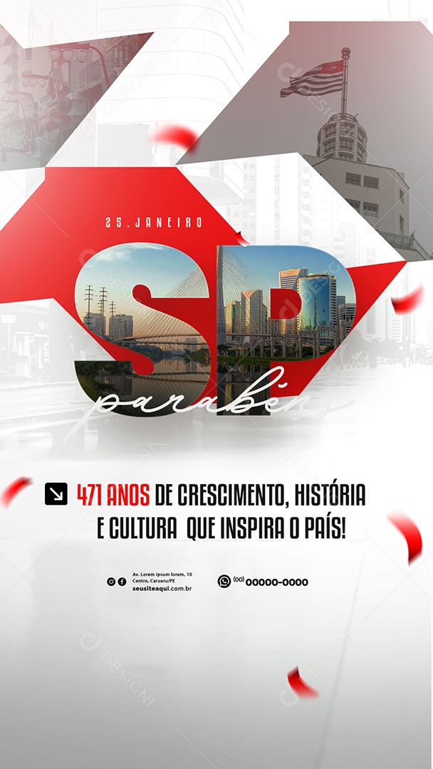 Story Aniversário Parabéns São Paulo 25 de Janeiro 471 Anos Social Media PSD Editável