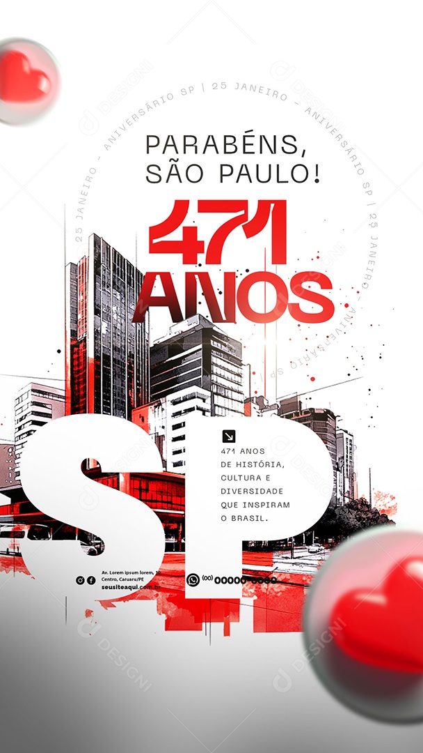 Story Aniversário Parabéns São Paulo 25 de Janeiro 471 Anos Social Media PSD Editável
