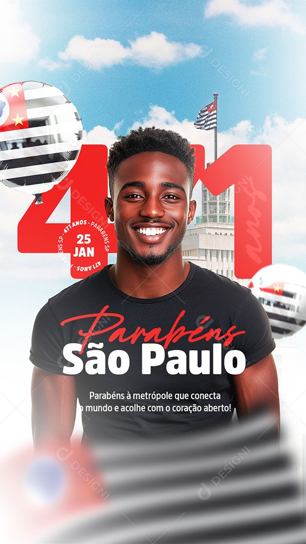Story Aniversário Parabéns São Paulo 25 de Janeiro 471 Anos Social Media PSD Editável