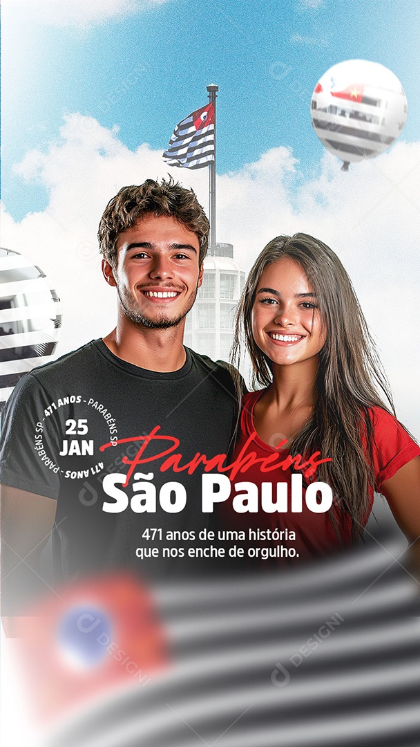 Story Aniversário Parabéns São Paulo 25 de Janeiro 471 Anos Social Media PSD Editável