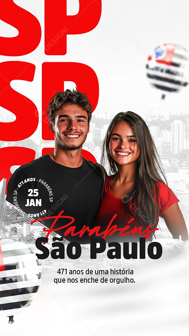 Story Aniversário Parabéns São Paulo 25 de Janeiro 471 Anos Social Media PSD Editável