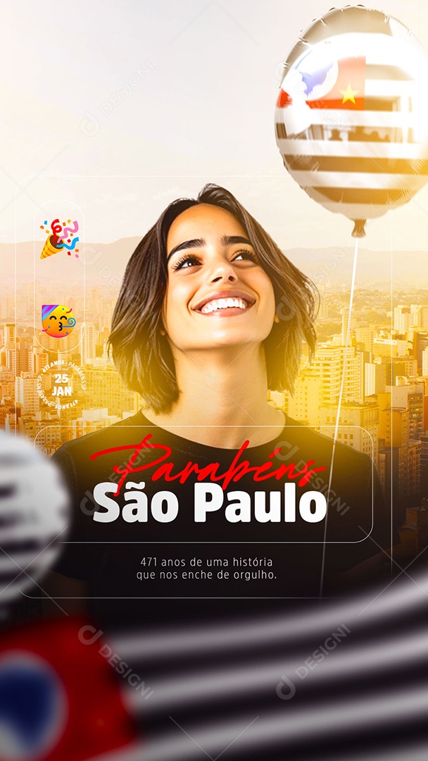 Story Aniversário Parabéns São Paulo 25 de Janeiro 471 Anos Social Media PSD Editável