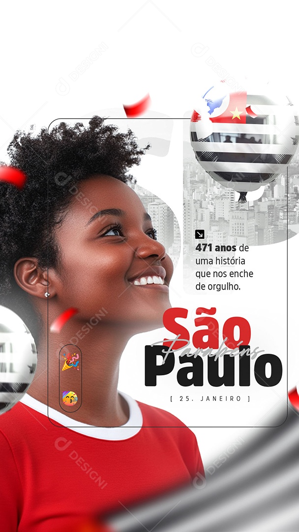 Story Aniversário Parabéns São Paulo 25 de Janeiro 471 Anos Social Media PSD Editável