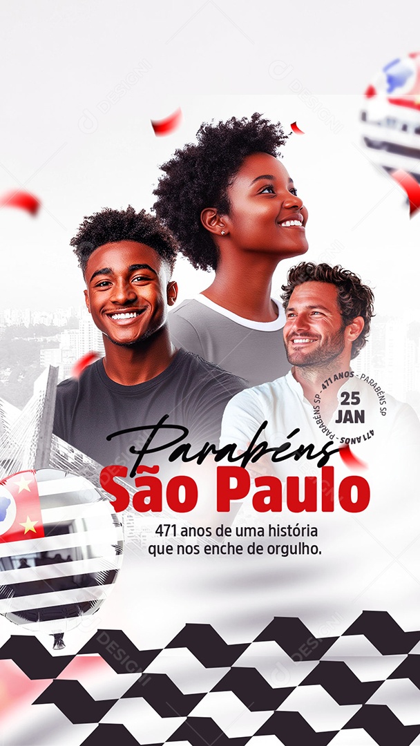 Story Aniversário Parabéns São Paulo 25 de Janeiro 471 Anos Social Media PSD Editável
