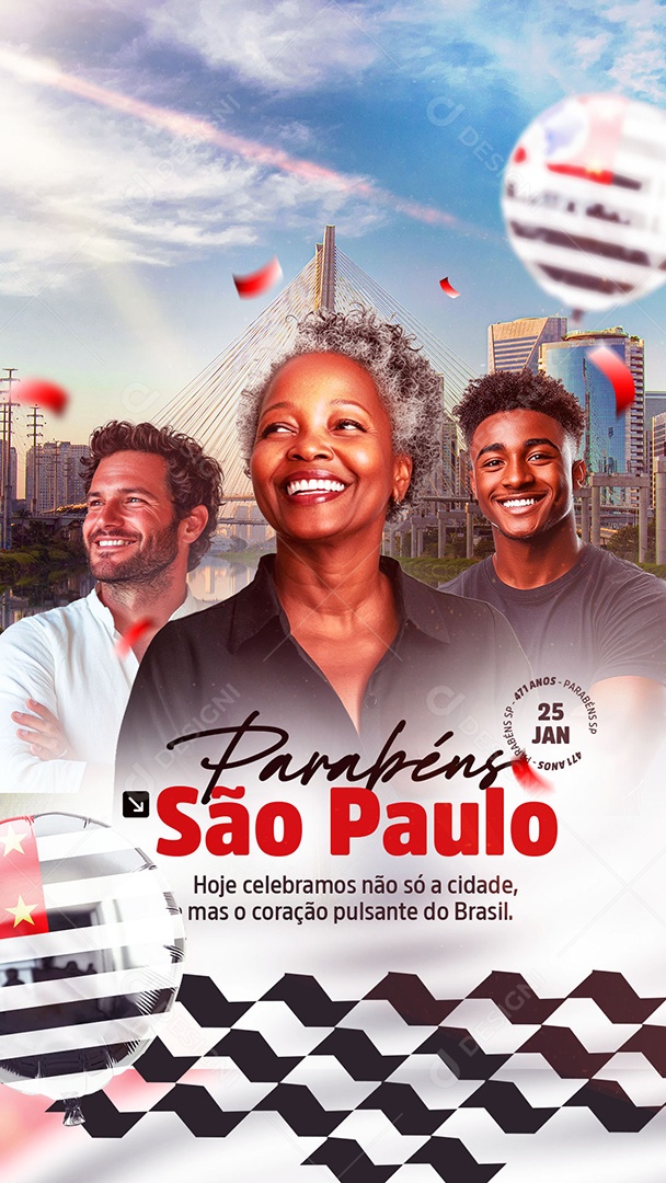 Story Aniversário Parabéns São Paulo 25 de Janeiro 471 Anos Social Media PSD Editável