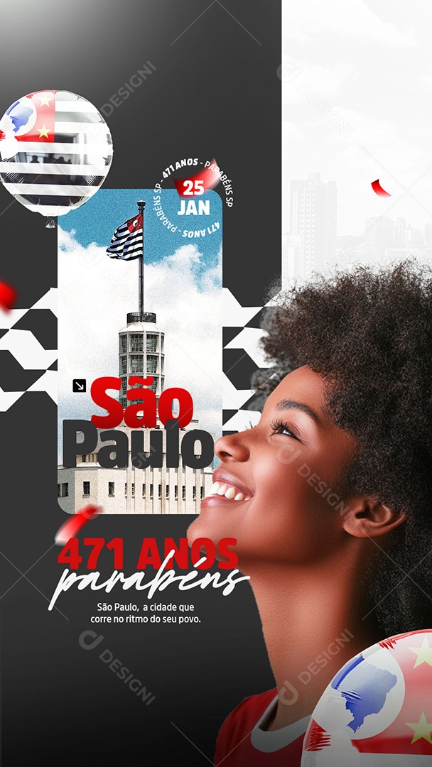 Story Aniversário Parabéns São Paulo 25 de Janeiro 471 Anos Social Media PSD Editável