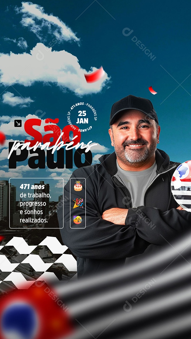 Story Aniversário Parabéns São Paulo 25 de Janeiro 471 Anos Social Media PSD Editável