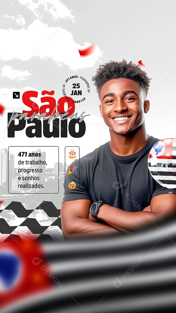 Story Aniversário Parabéns São Paulo 25 de Janeiro 471 Anos Social Media PSD Editável