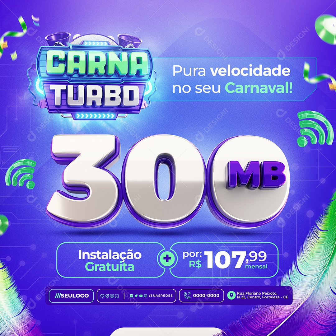 Carna Turbo Internet Pura Velocidade no Seu Carnaval Social Media PSD Editável