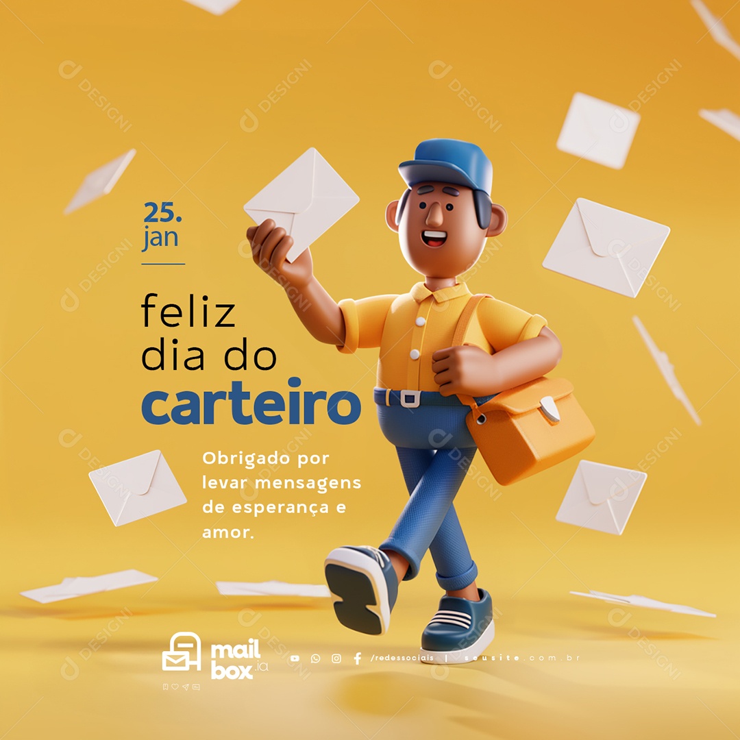 Feliz Dia do Carteiro 25 de Janeiro Social Media PSD Editável