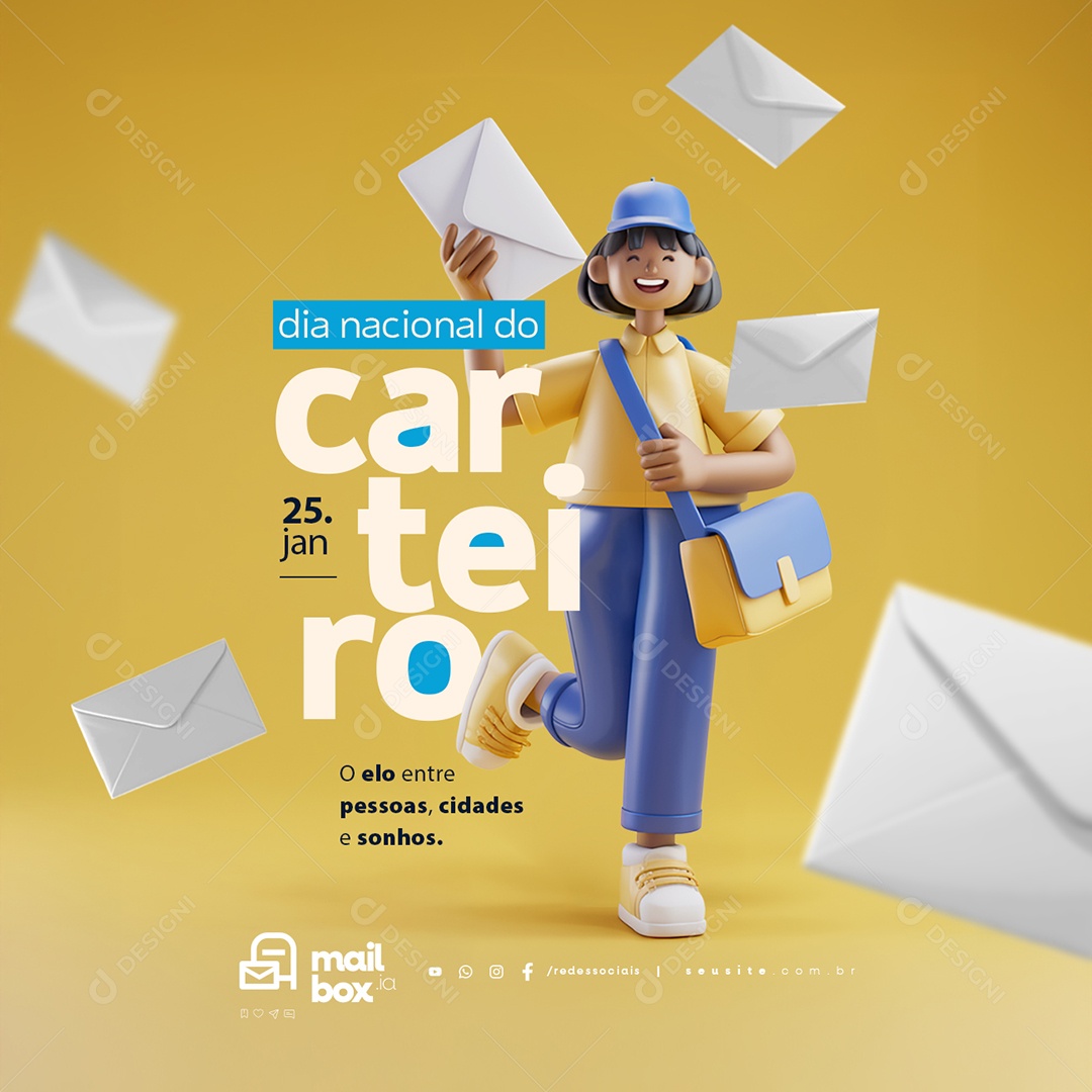 Dia Nacional do Carteiro 25 de Janeiro O Elo Entre Pessoas Social Media PSD Editável