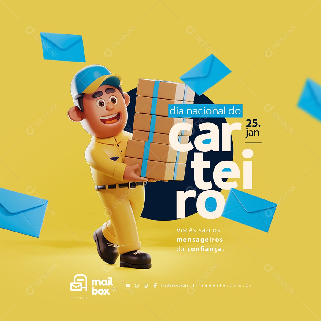 Dia Nacional do Carteiro 25 de Janeiro Vocês São os Mensageiros da Confiança Social Media PSD Editável