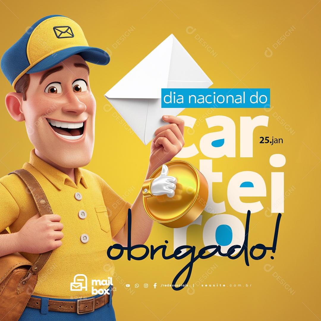 Dia Nacional do Carteiro 25 de Janeiro Obrigado Social Media PSD Editável