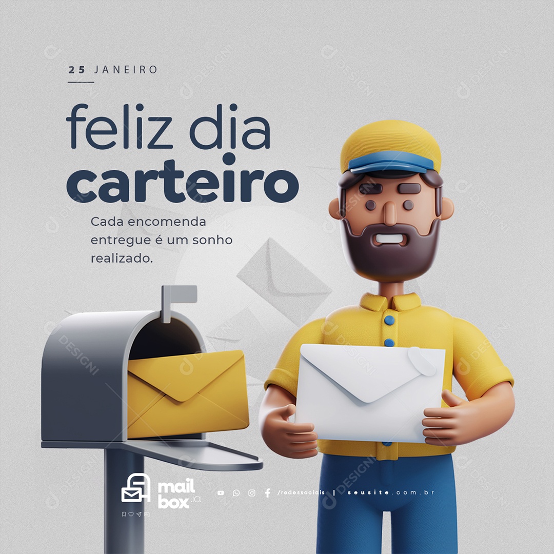 Feliz Dia do Carteiro 25 de Janeiro Social Media PSD Editável