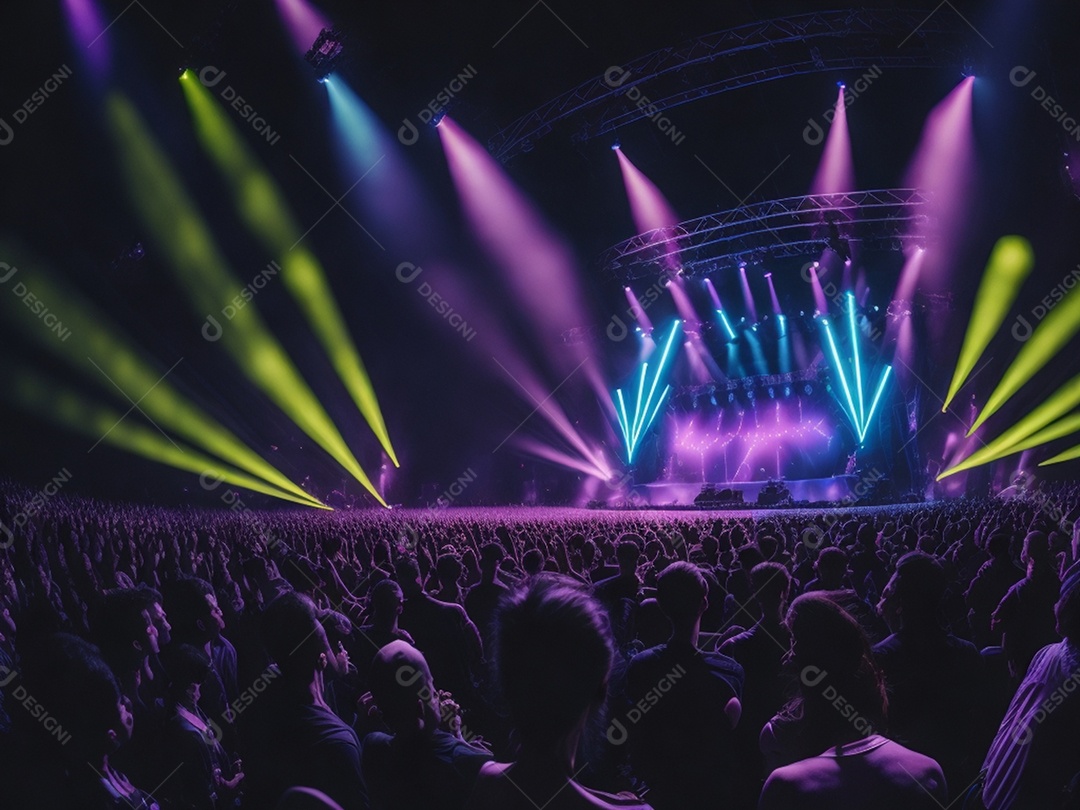 Show com muitas luzes neon e uma platéia grandiosa