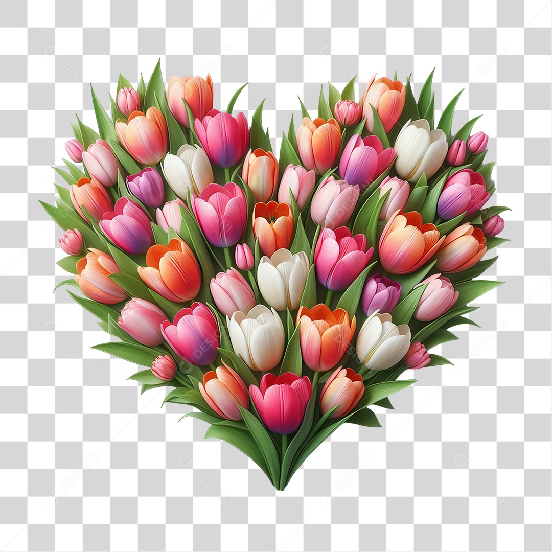 Coração de Flores PNG Transparente