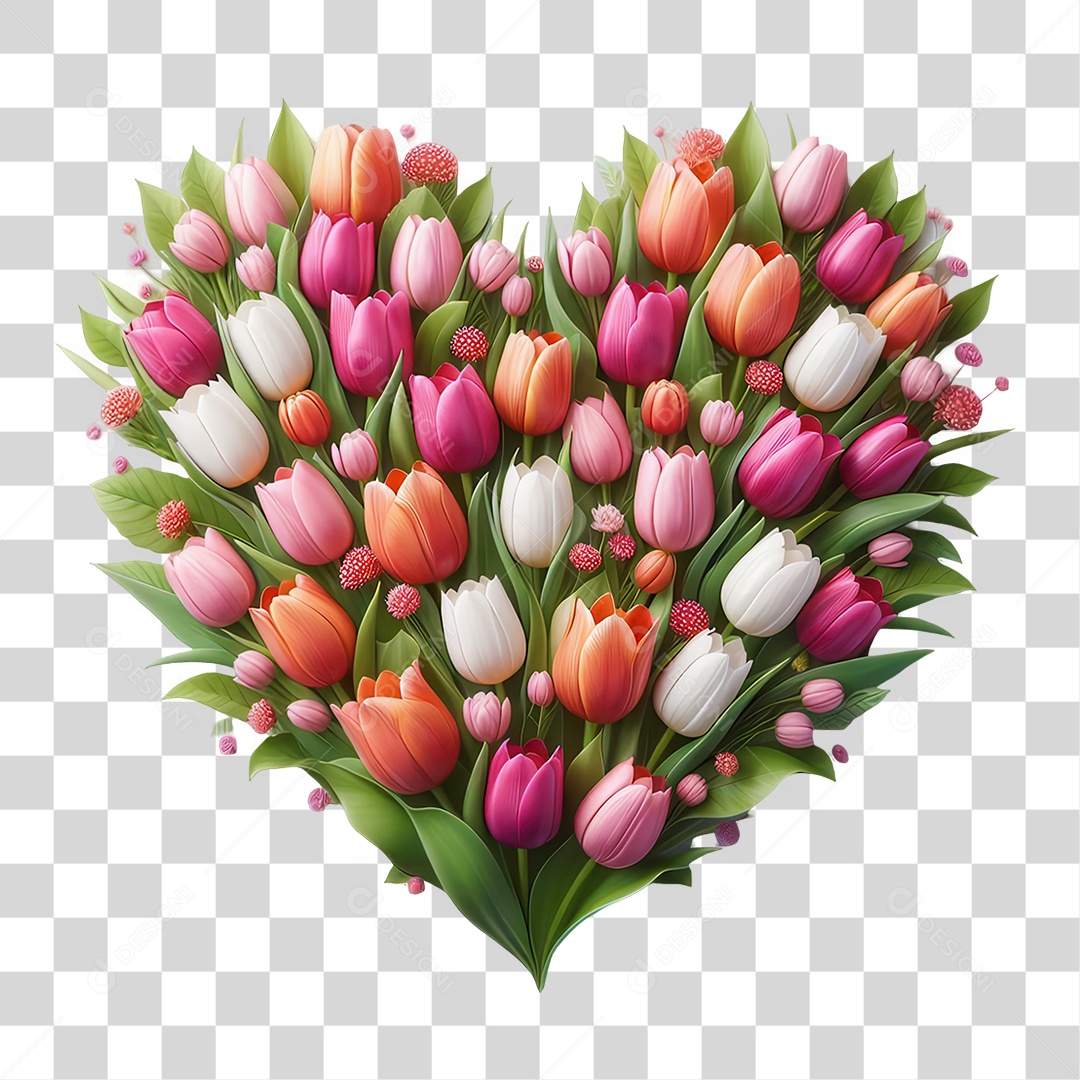 Coração de Flores PNG Transparente