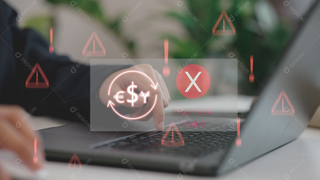 Mão de empresário mechendo em leptop com tecnologia avançada sobre fundo desfocado