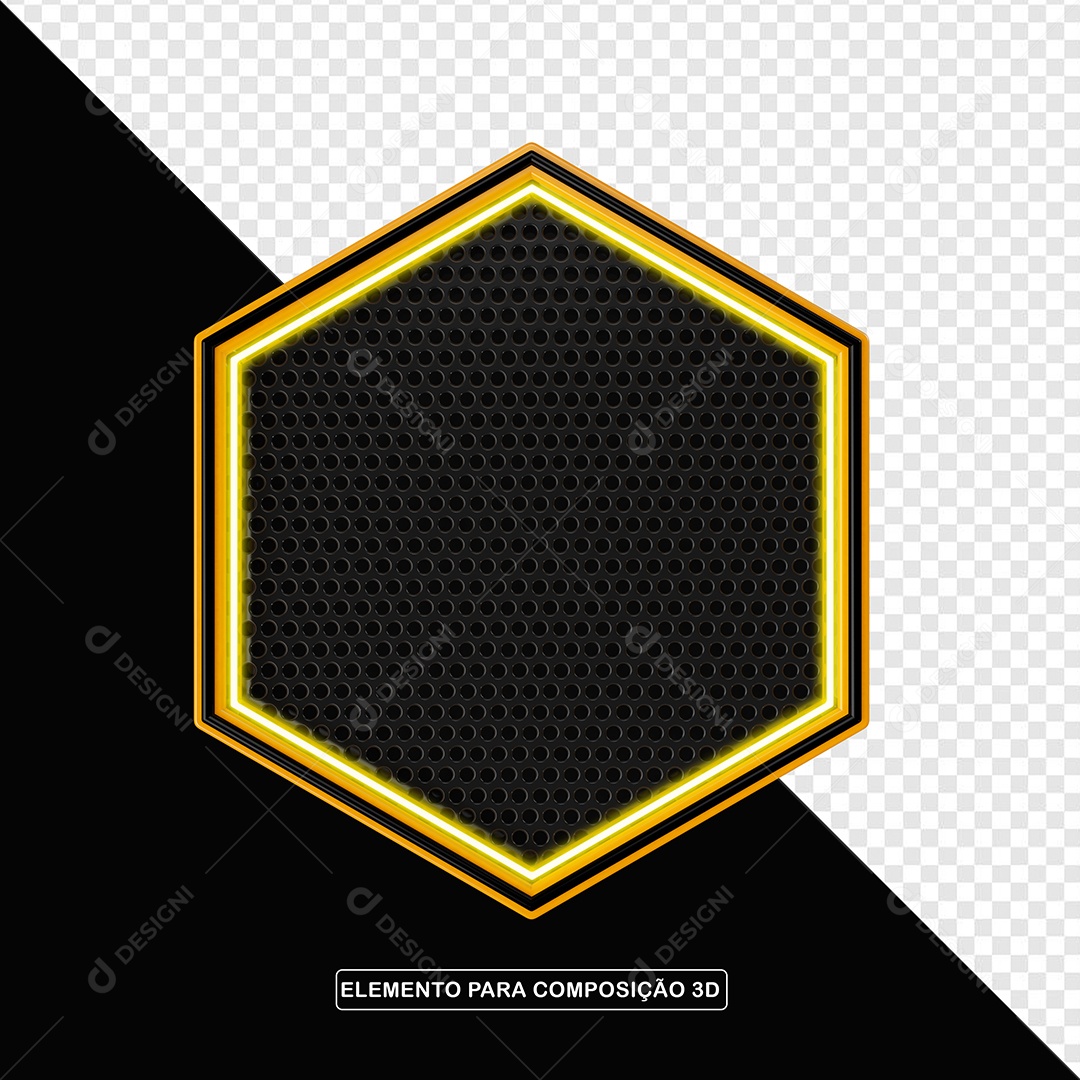 Elemento 3D Placa de Metal Com Luz Neon Para Composição PSD