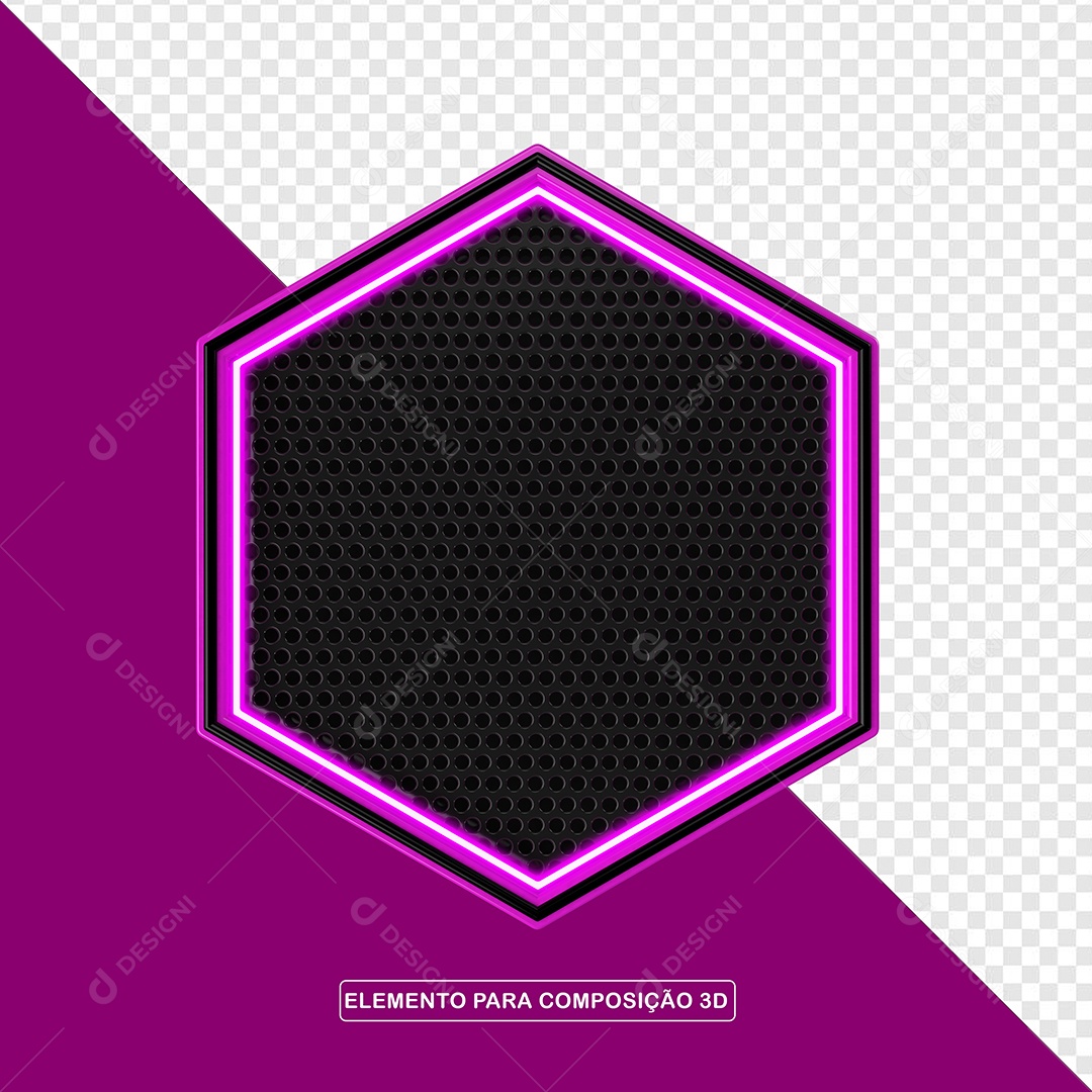 Elemento 3D Placa de Metal Com Luz Neon Para Composição PSD