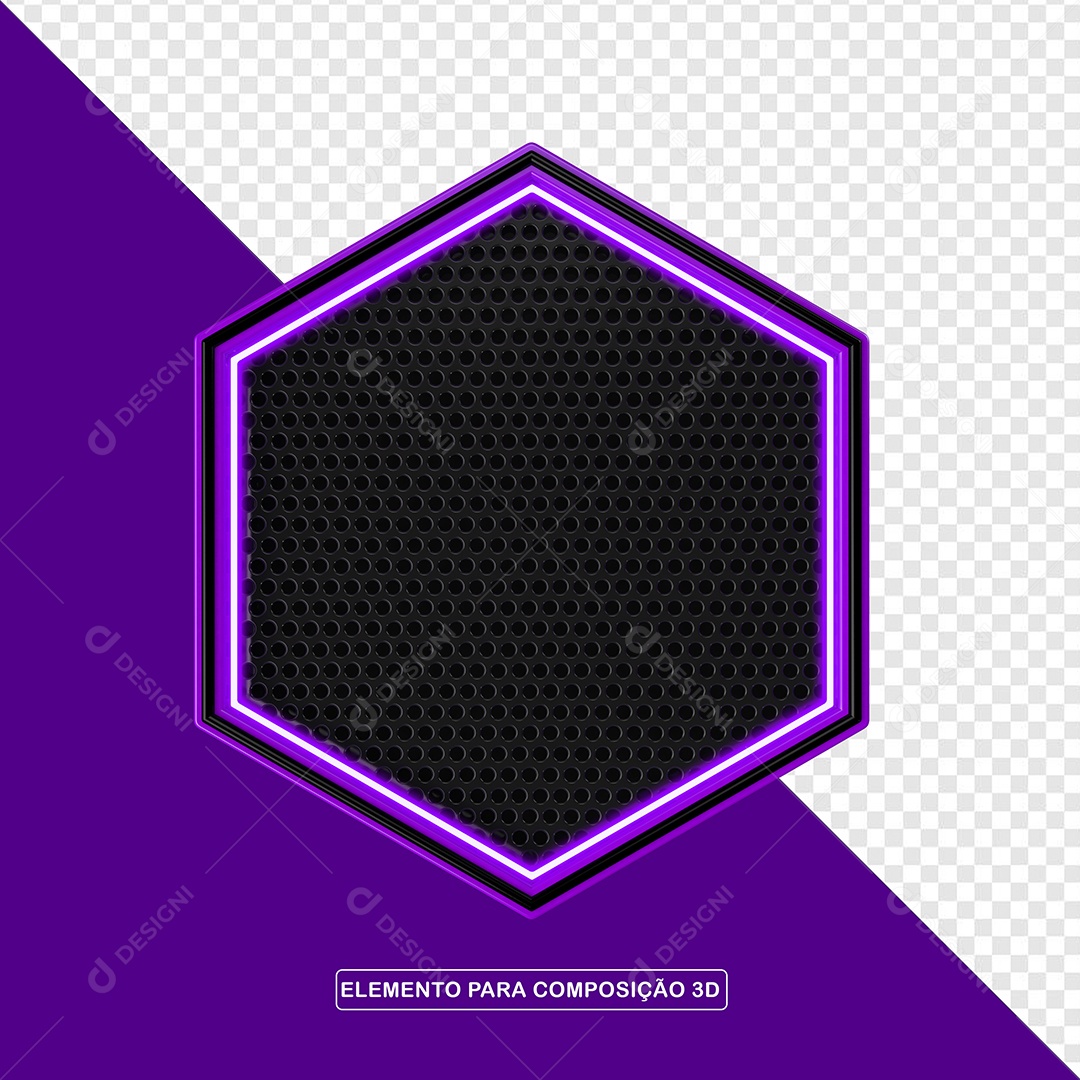 Elemento 3D Placa de Metal Com Luz Neon Para Composição PSD