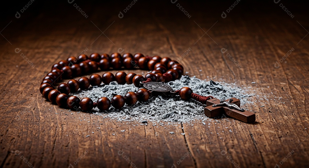 Crucifixo sobre mesa madeira