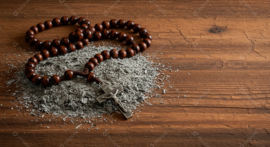 Crucifixo sobre mesa madeira