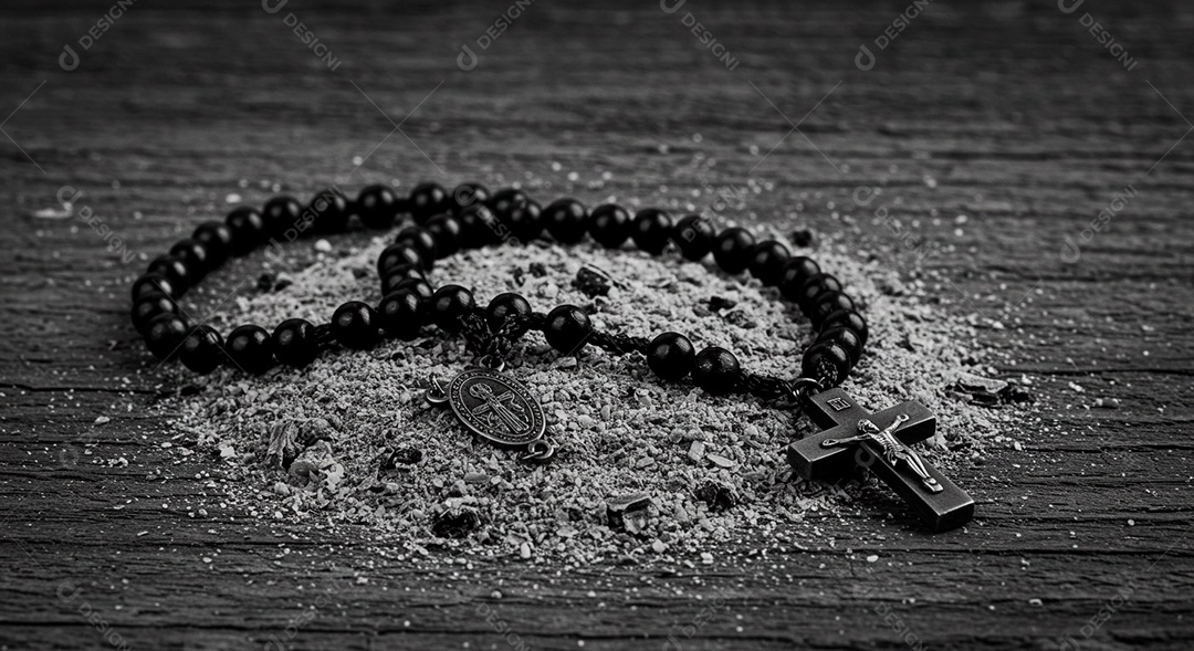 Crucifixo sobre mesa madeira