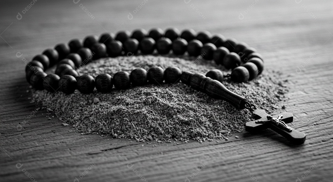 Crucifixo sobre mesa madeira