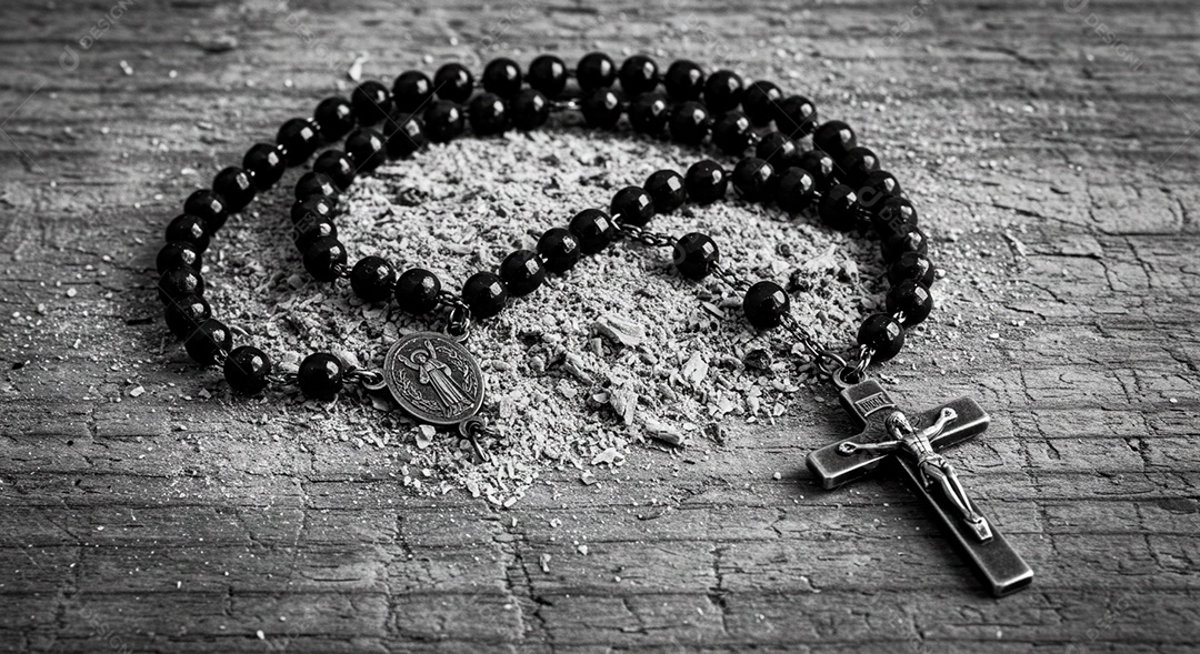 Crucifixo sobre mesa madeira