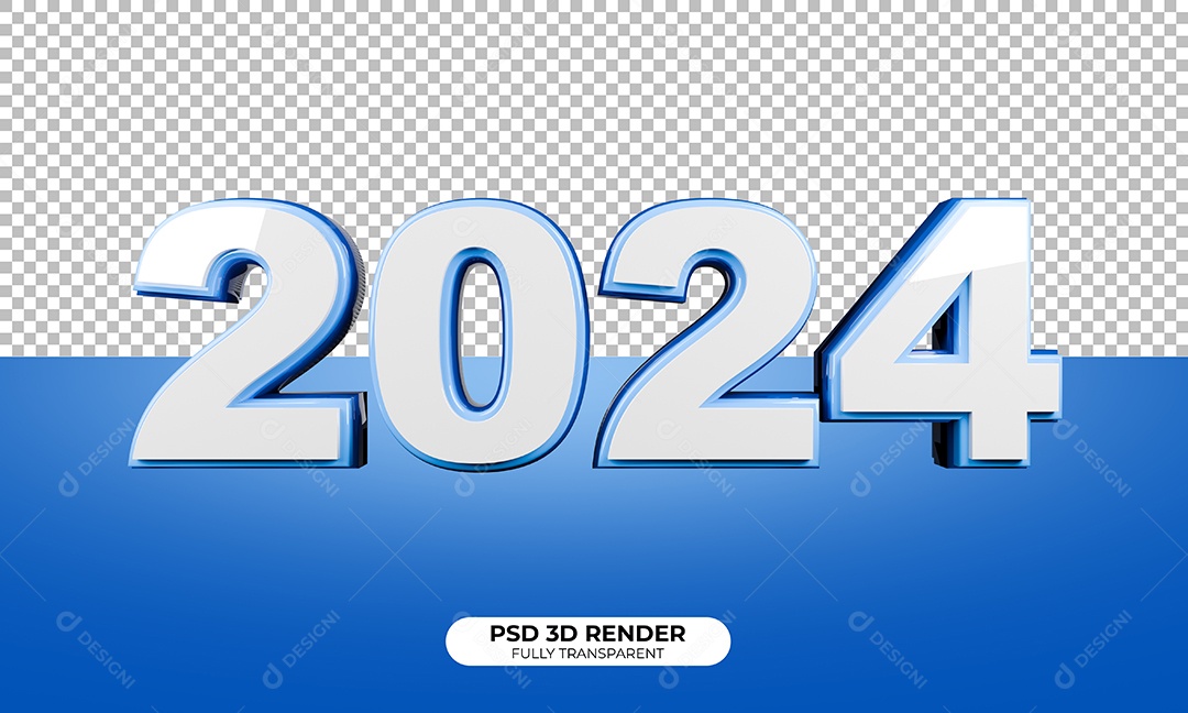 Elemento 3D Ano Novo 2024 para Composição PSD