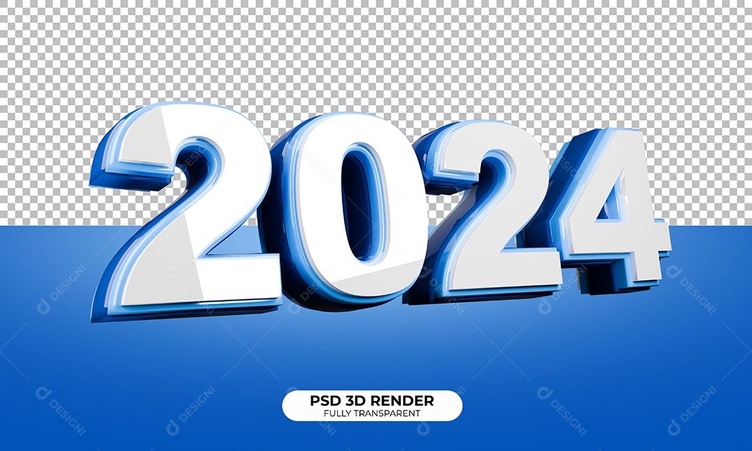 Elemento 3D Ano Novo 2024 para Composição PSD