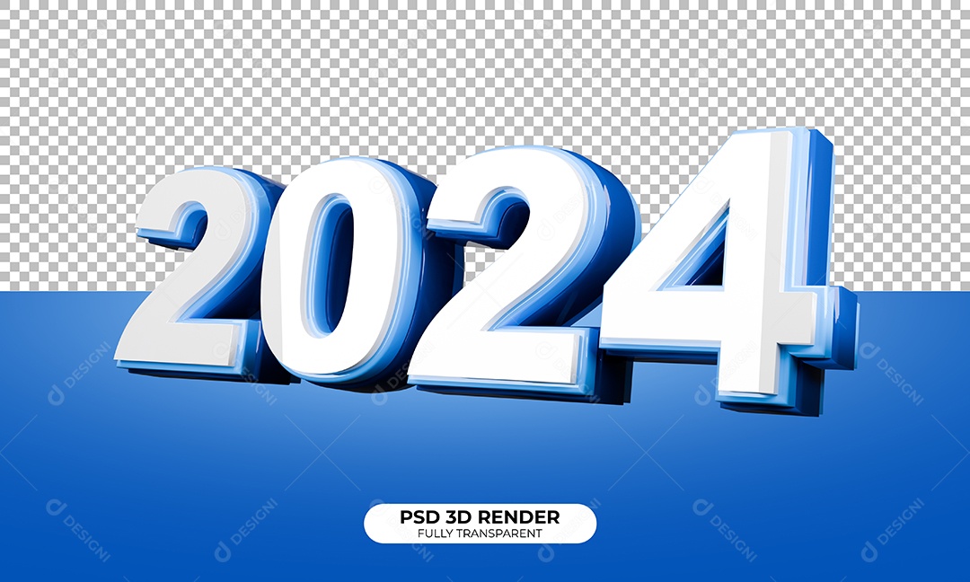 Elemento 3D Ano Novo 2024 para Composição PSD