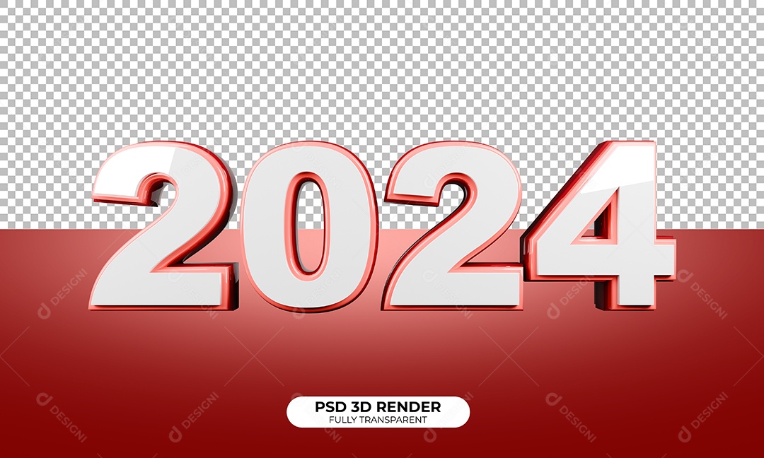 Elemento 3D Ano Novo 2024 para Composição PSD