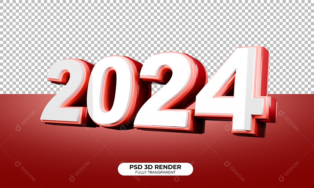 Elemento 3D Ano Novo 2024 para Composição PSD