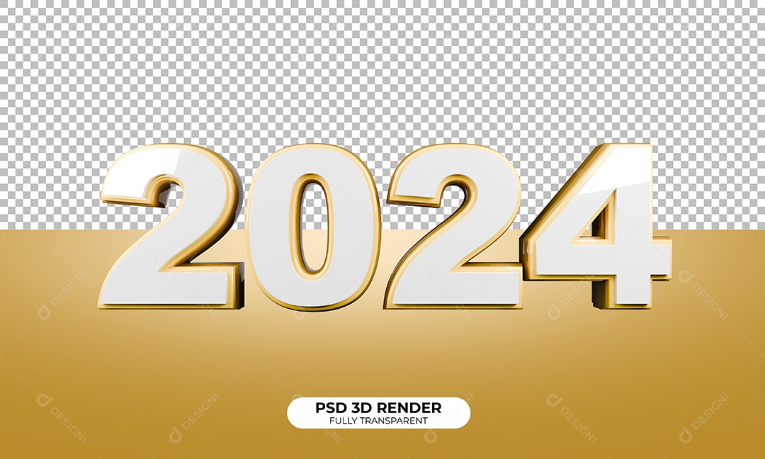 Elemento 3D Ano Novo 2024 para Composição PSD
