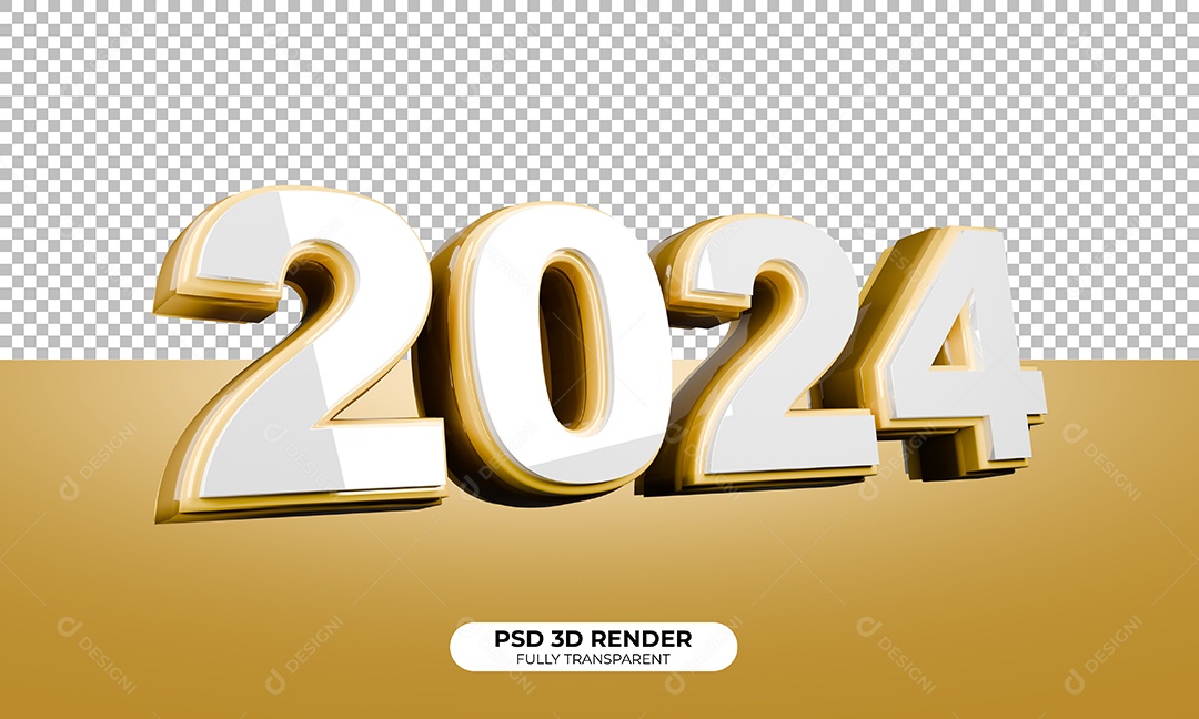 Elemento 3D Ano Novo 2024 para Composição PSD