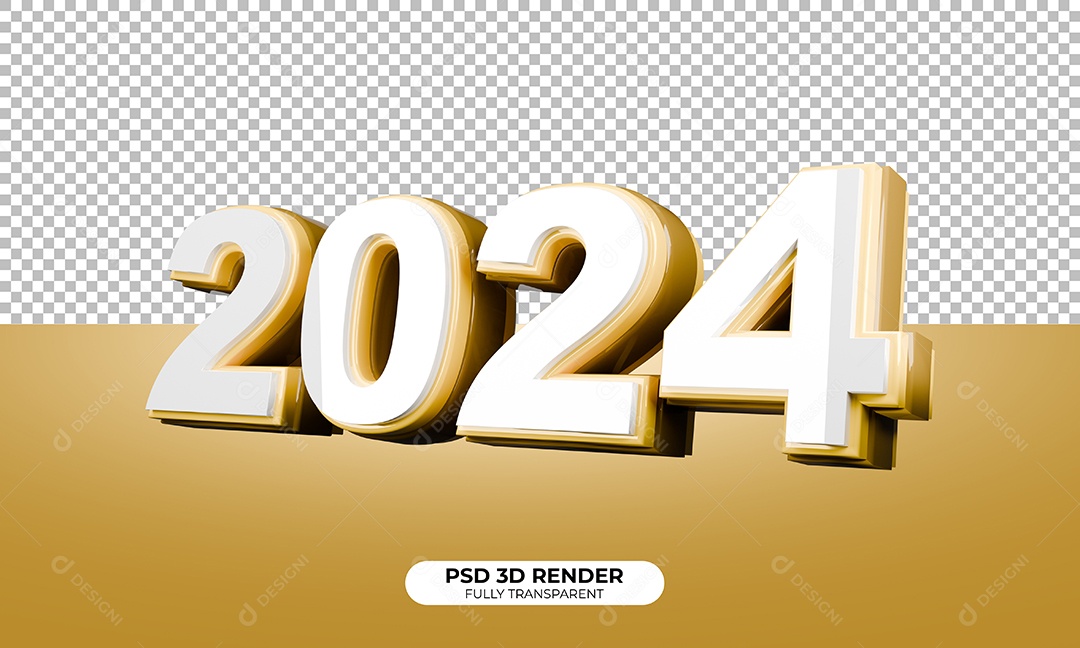 Elemento 3D Ano Novo 2024 para Composição PSD
