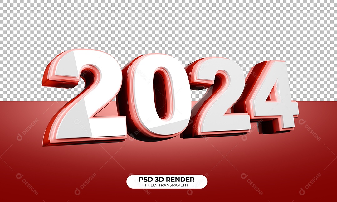 Elemento 3D Ano Novo 2024 para Composição PSD