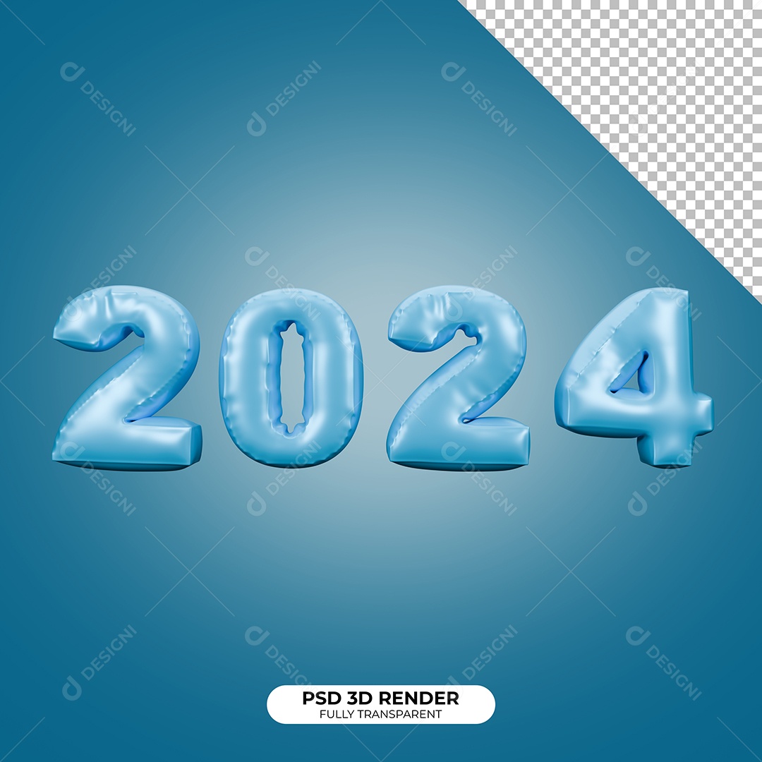 Elemento 3D Ano Novo 2024 para Composição PSD