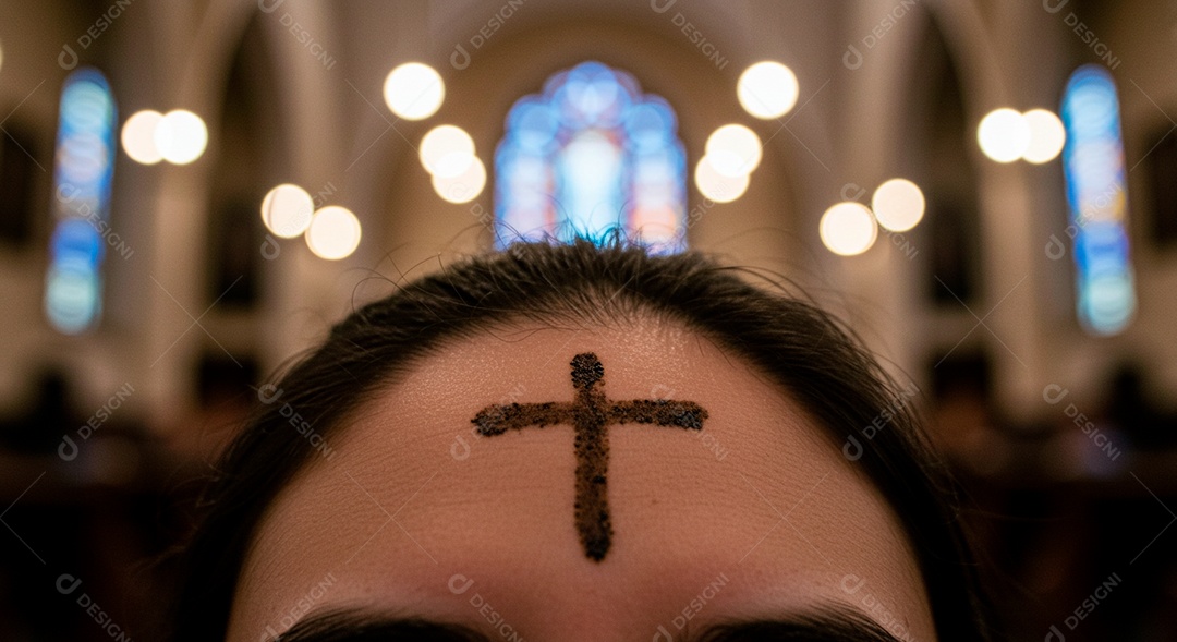 Cruz sobre testa de uma mulher