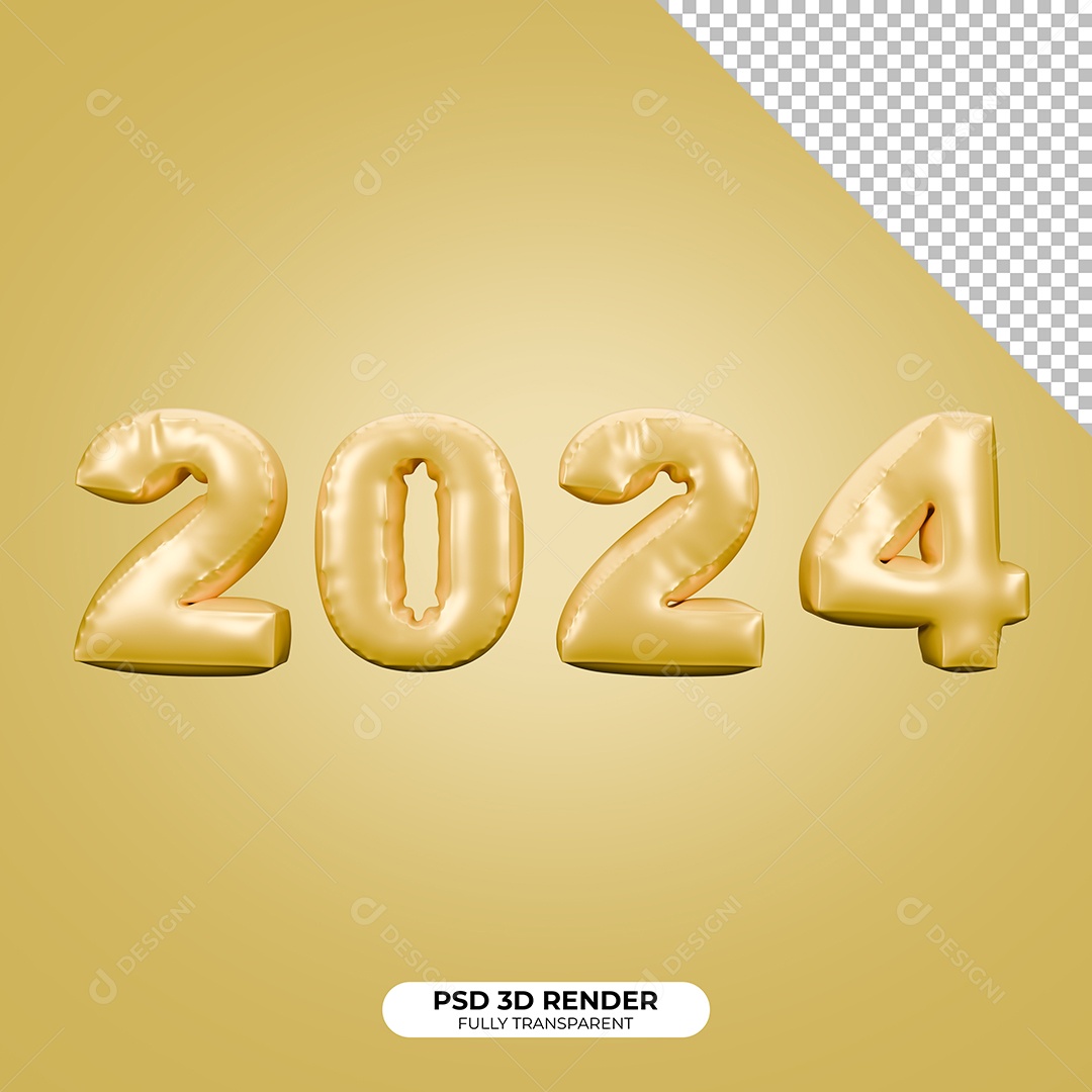 Elemento 3D Ano Novo 2024 para Composição PSD