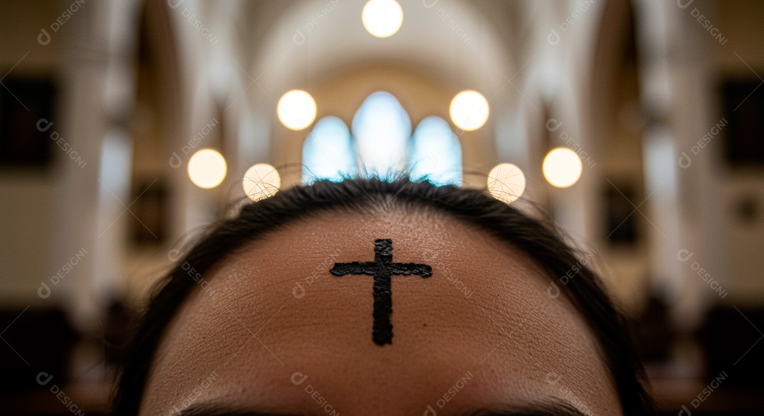 Cruz sobre testa de uma mulher
